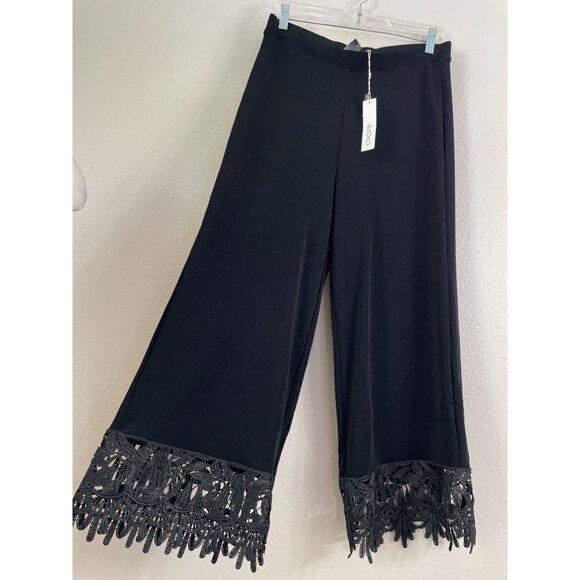 Chicos Travelers Womens Small Black Lace Trim Cropped Pants Stretch Slinky Knit - Picture 2 of 9